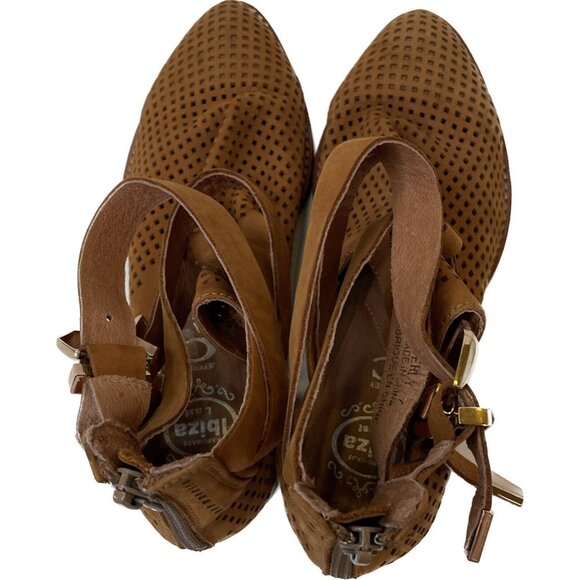 Jeffrey Campbell Everly Tan Suede Perforated Cut Out Strappy Ankle Boots 7 - Picture 9 of 11